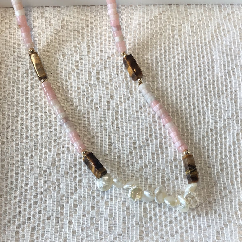 Pink Opal Pearl Necklace