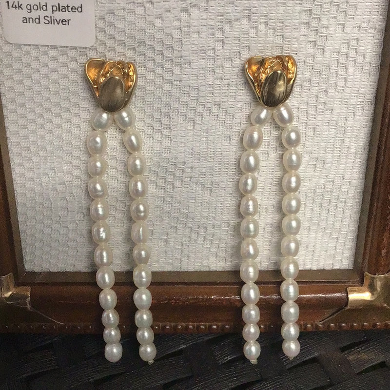 Gold Plated Long Pearl Earrings